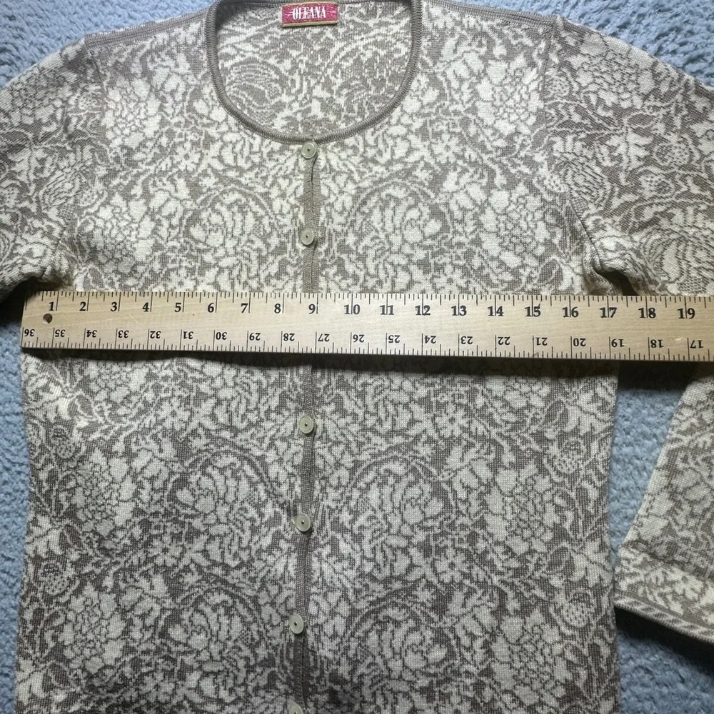 Oleana Norway Women's Wool Silk Cardigan Sweater Floral Jacquard Vintage